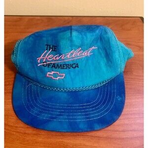 Vintage Chevy Heartbeat of America Tie Dye Rope Hat Gold Medal Rayon Snapback